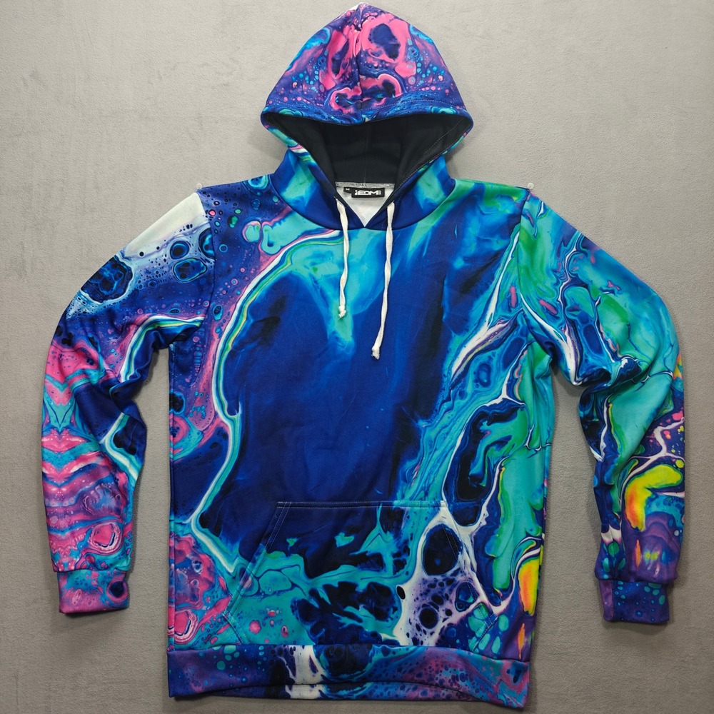 iEDM Aqua Daze Hoodie Mens‎ Medium EDM Rave Festival Abstract Psychedelic USA